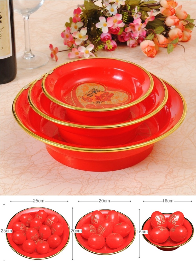 Home with happy family Phnom Penh Fruit pan red plastic tray for Buddha Supplies Wedding Ji Wedding Celebration Small plastic refreshment tray