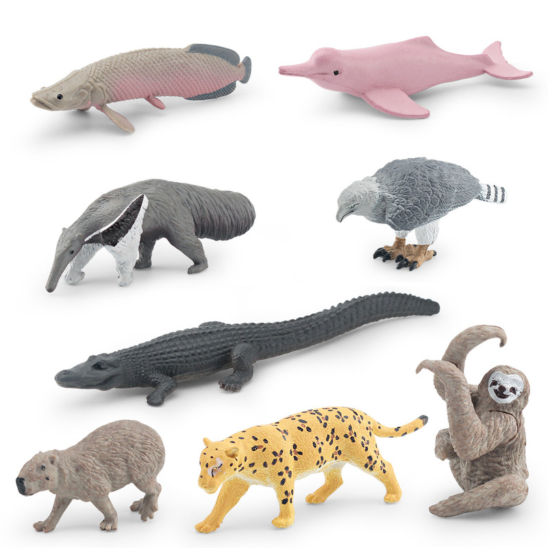 Simulated Dolphin, Caiman, Capybara, Manatee, Sloth, Anteater, Jaguar, Wild South American Animal Model Ornaments