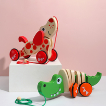 Baby drag toy traction puppy toddler push push music kindergarten learning to walk pull string crocodile push pull car 1 year old 2