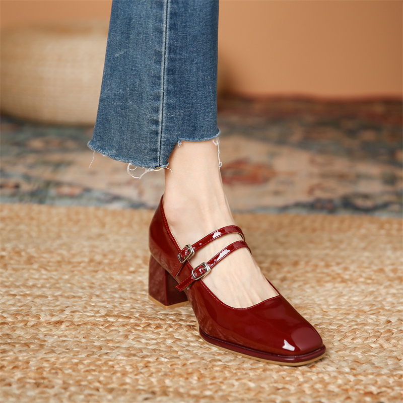 Burgundy Mary Jane Shoes for Women 2026 New Style Red High Heels, Elegant and Comfortable Wedding Shoes