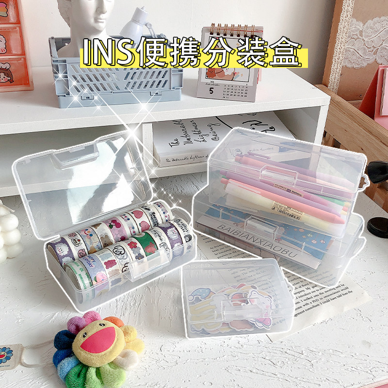 Desktop storage box cosmetic box plastic transparent key storage student desk stationery finishing storage artifact