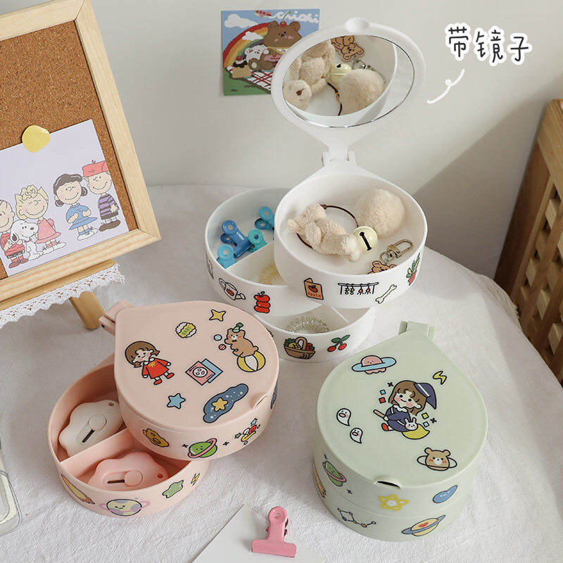 Small fine jewelry box portable in-line red rotating necklace earring decoration hair ring multi-layer reception box