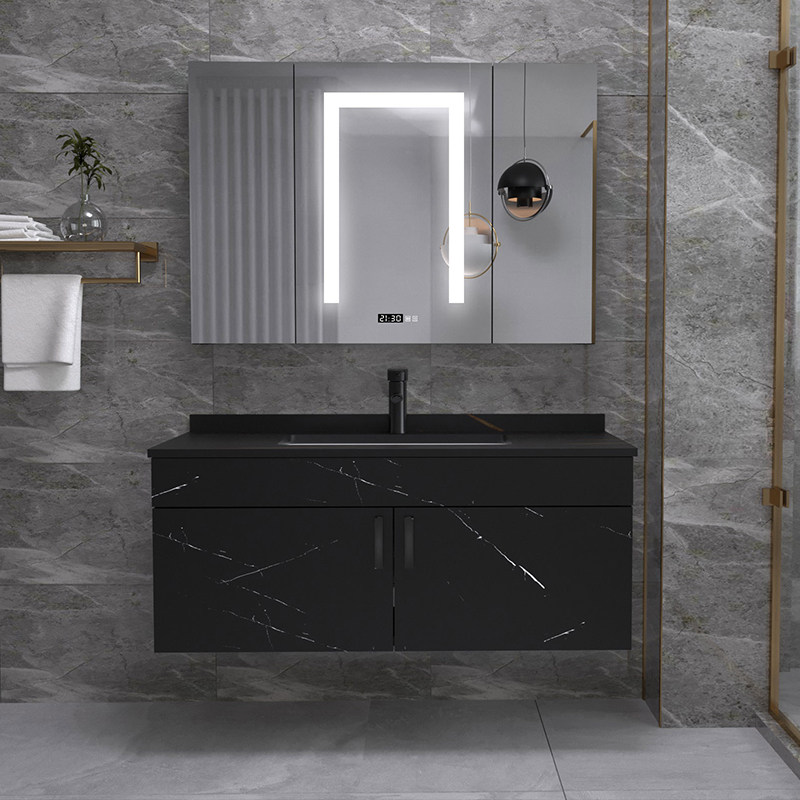 Smart Nordic bathroom cabinet Powder room sink Large stone rock plate sink basin washbasin Solid wood cabinet combination