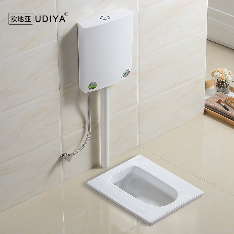 Odia deodorant squat pit urinal toilet Ceramic squat basin with water storage bend Household squat toilet water tank set