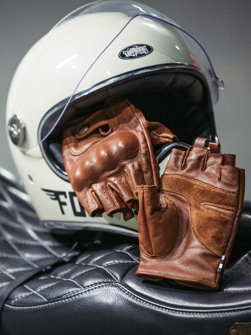 Fu Lu garage reg ️Summer vintage real cow leather Motobike breathable old half finger riding protective gloves