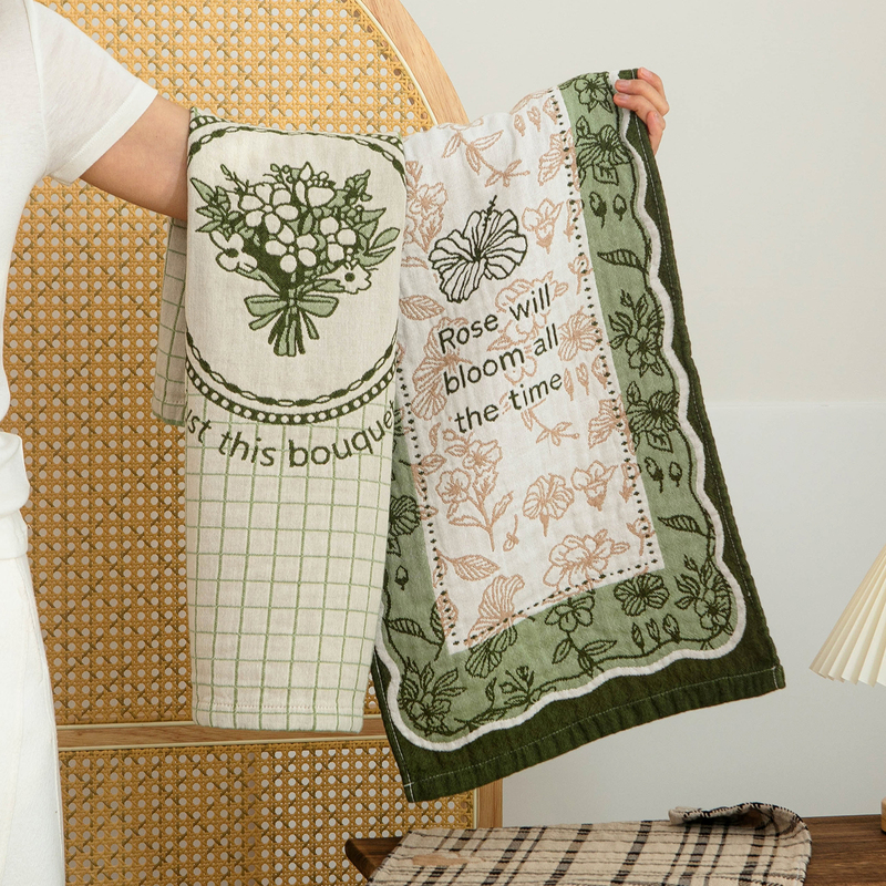 Pure Cotton Gauze Large Towel, Washed Cotton, Vintage Floral, All-Cotton, High-End, Couple Style, Chinese Style, Fresh and Simple Face Towel