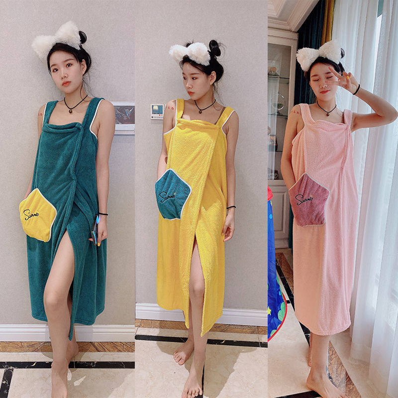 Bathroom can wear a female summer beauty salon home bathrobe than pure cotton to dry coral velvet wrapped in chest towel