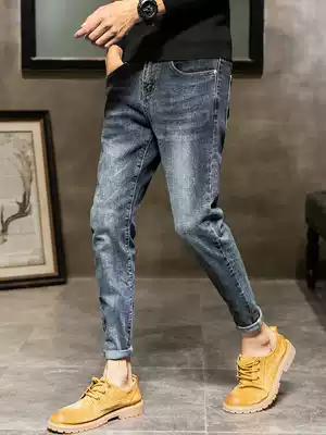 Tide brand jeans men 2019 autumn and winter men slim feet ankle-length pants Korean trend Joker stretch pants tide