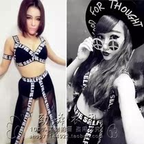 Female DJ female singer European and American atmosphere CL performance clothes photography clothes stage clothes black background white letter skirt seven-piece net