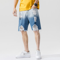 Ripped denim shorts Mens loose trend outside wear five-point pants plus five-point pants breeches tide summer thin shorts