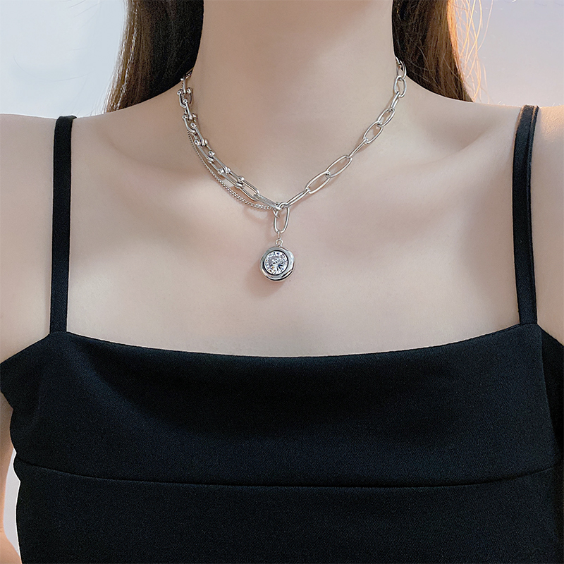 Lengluo loly ring pendant ins wind clavicle chain simple diamond stitching chain