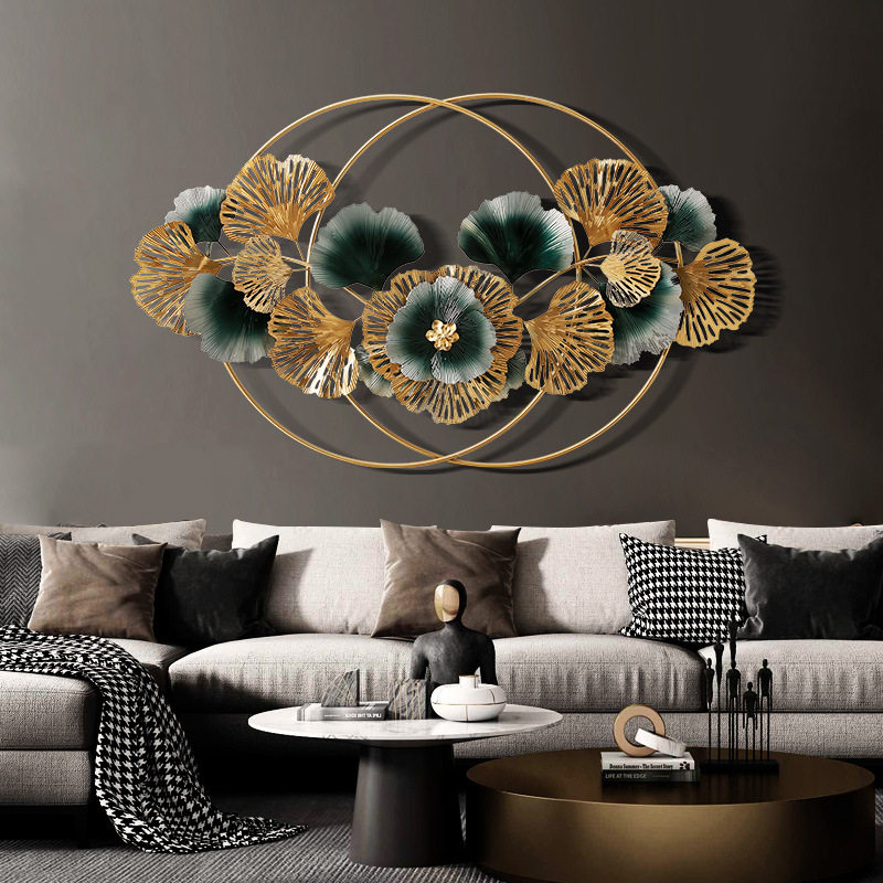 Modern light luxury decoration ginkgo leaf wall hanging living room wall hanging metal wall decoration sofa background wall pendant