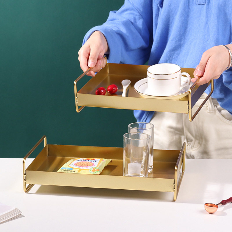 Nordic style household tea set water cup tray rectangular simple metal desktop makeup jewelry storage tray