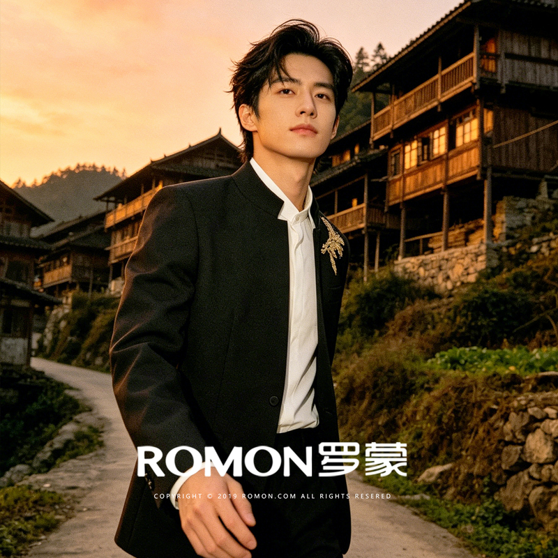Romon's New Engagement Suit Men's Suit Set Embroidered Stand Collar Wedding New Chinese Style Suit Jacket for Men