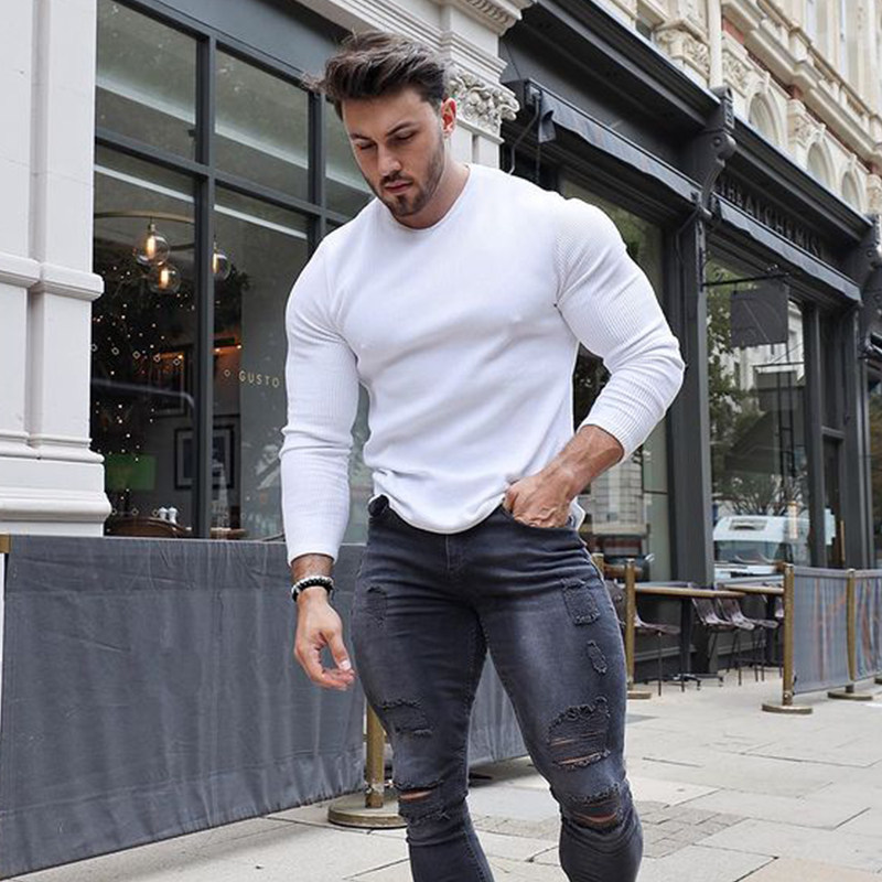 Autumn and winter muscle fitness long-sleeved sweater slim tights sweater bottoming shirt top brother training men