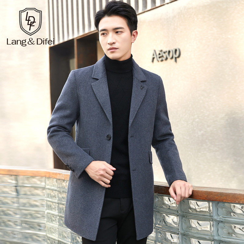 Autumn and winter wool bifacial? s cashless coat men's medium long version of the wind coat Han version of the uptrend thickened jacket