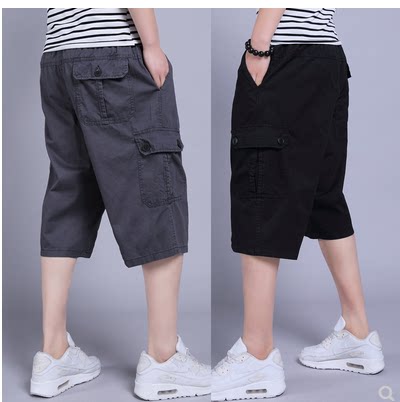Middle-aged and elderly men's shorts cropped pants dad wear summer thin section loose large size casual cotton trousers