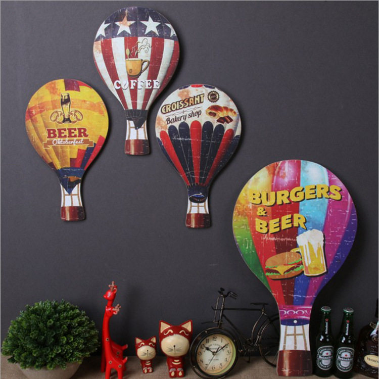 American retro industrial style wooden hot air balloon wall three-dimensional wall hanging personality bar milk tea shop creative wall decoration
