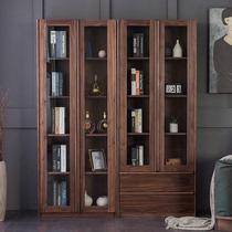 North American black walnut solid wood Japanese combination bookcase glass door cabinet cherry wood storage cabinet storage cabinet with drawers