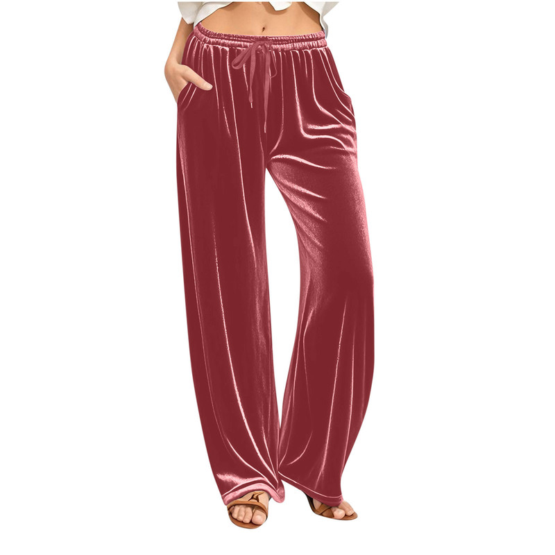European and American Style Velvet Pants with Drawstring Waist, Jogger Wide-Leg Pants, Casual Pants, Long Pants for Women European and American Style Velvet Pants with Drawstring Waist, Jogger Wide-Leg Pants, Casual Pants, Long Pants for Women