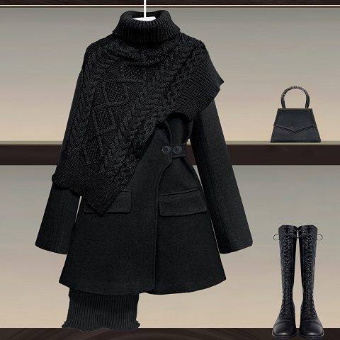 Large size women's fat mm2022 new autumn suit female slimming western style knitted shawl waist windbreaker two-piece set