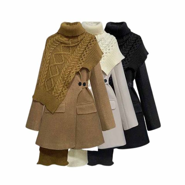 Large size women's fat mm2022 new autumn suit female slimming western style knitted shawl waist windbreaker two-piece set