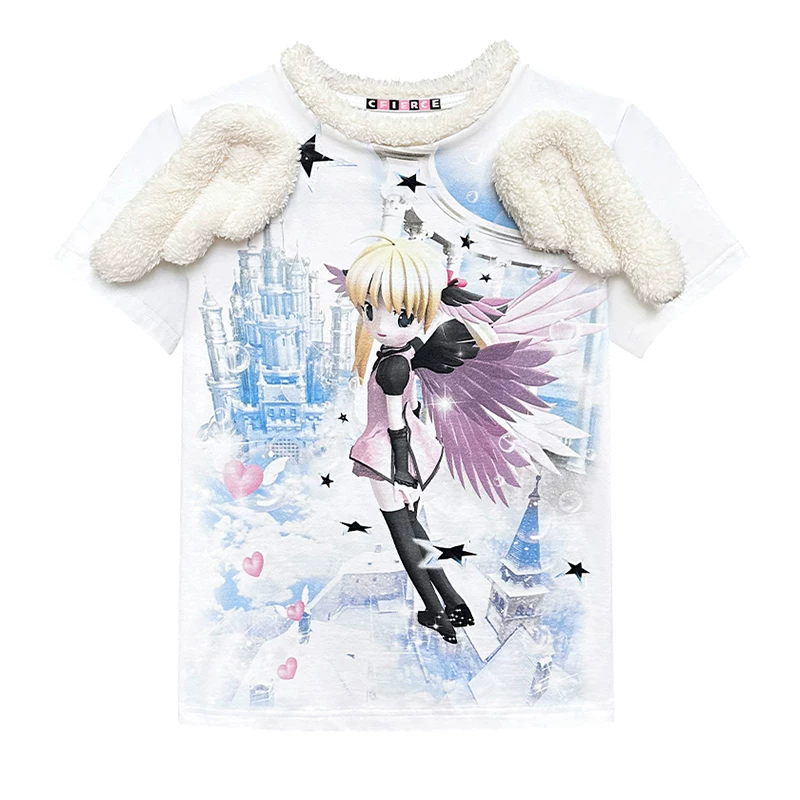 CFIERCE Angel Printed Wings Decoration T -shirt