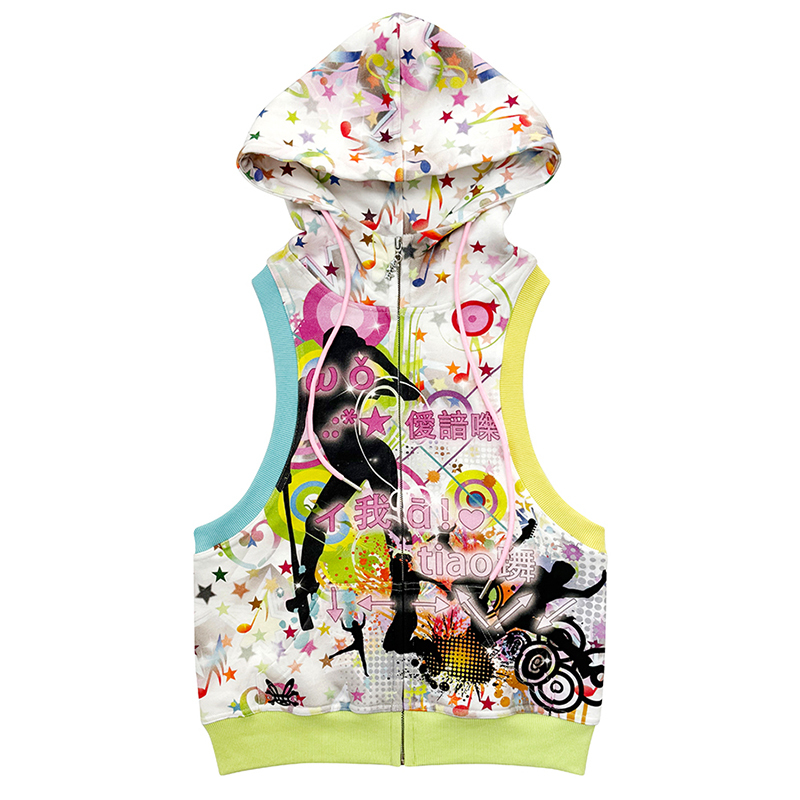 Cfierce Musical Note Print Hooded Vest Cfierce Musical Note Print Hooded Vest
