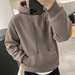 Hooded Sweatshirt for Men, New Autumn and Winter Style, Solid Color Hoodie, Men's Top, American High Street Style, Loose Fit, Fleece-Lined and Thickened Jacket
