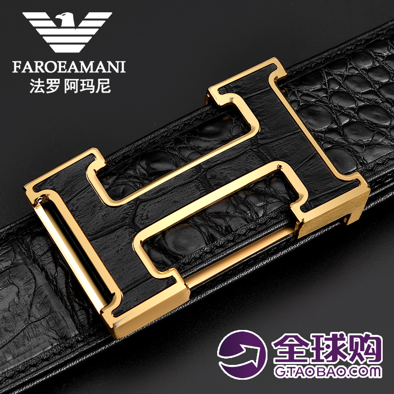 Faro Yamani Belt Men's Crocodile Leather Genuine Leather Smooth Buckle Business Young People Belt Casual Pants Strap