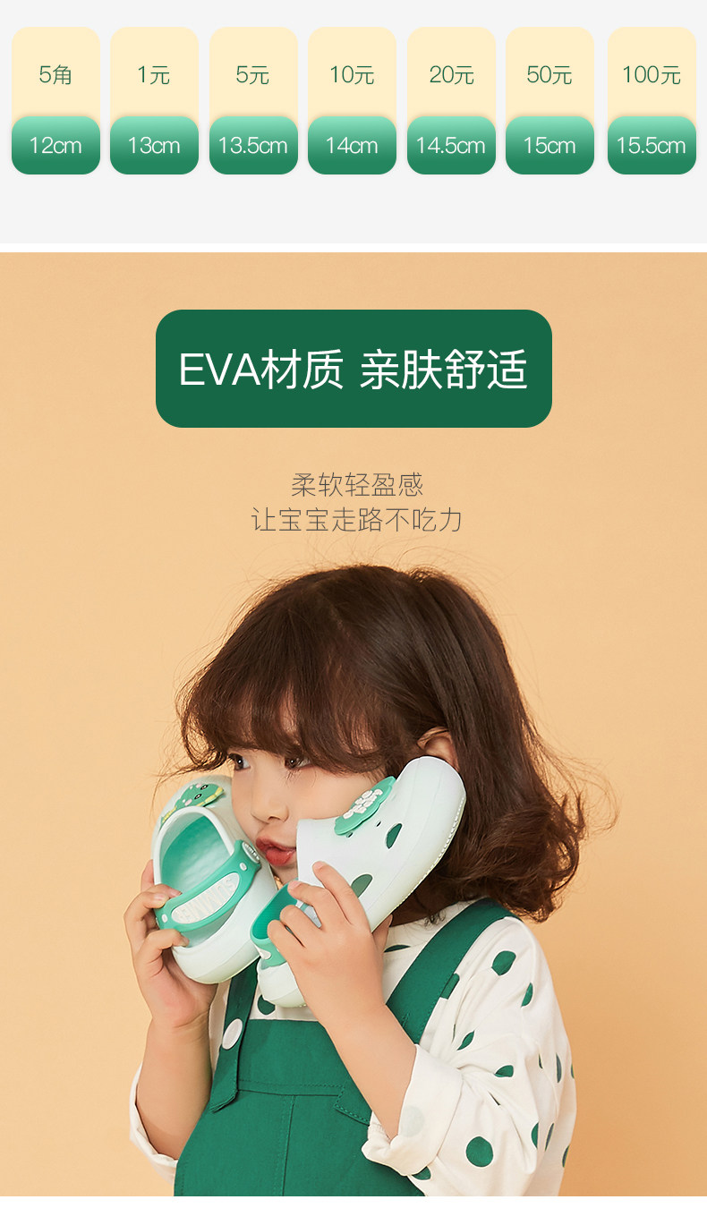 朴西旗下 启物 儿童防滑包头洞洞鞋 图5