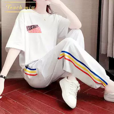 TOUCH MISS light luxury brand sports suit women's fashion loose slim short sleeve pants casual two-piece