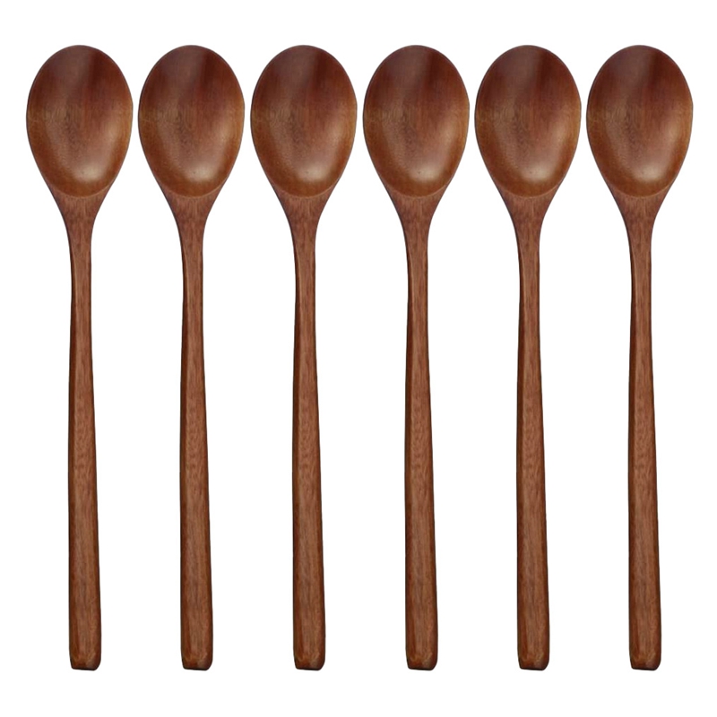 Wooden Spoons 6 Pieces Wood Soup Spoons for Eating Mixing S