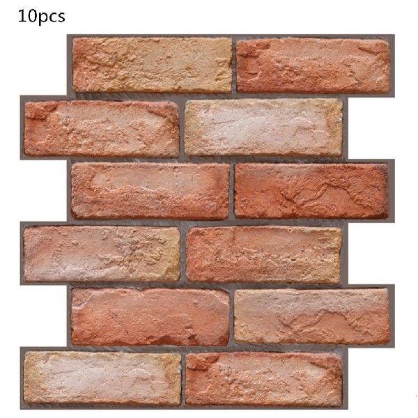 3d Stereo Tickers Red Brick Self-Adhesive Wall