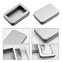 Clear Window Top Metal Tin Can Box Silver Blank Storage