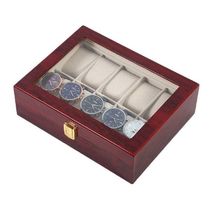 10 Grids Solid Red Wooden Watch Box Jewelry Display