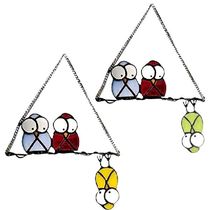 Multicolor Stained Metal Owl Window Hanging Chain