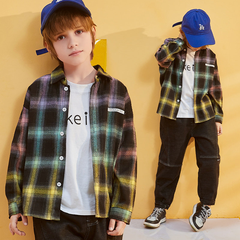 Snowy Flying Boy Clothing Boy Spring Autumn Shirt 2021 Spring Dress New CUHK Child Foreign Pie Korean Version Boomer Shirt