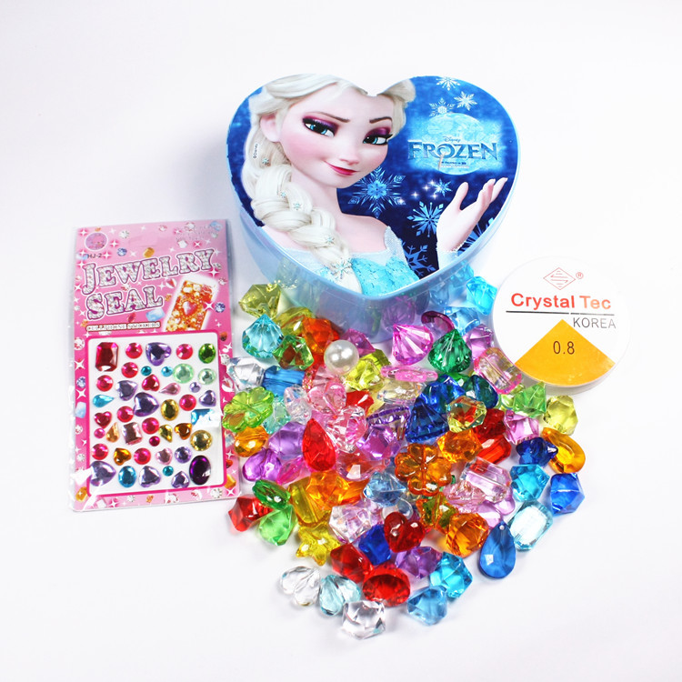 Children Cartoon Blue Ice & Snow First Accessories Box Acrylic Crystal String Jewel Jewel Toy Diamond Small Male Girl Presents