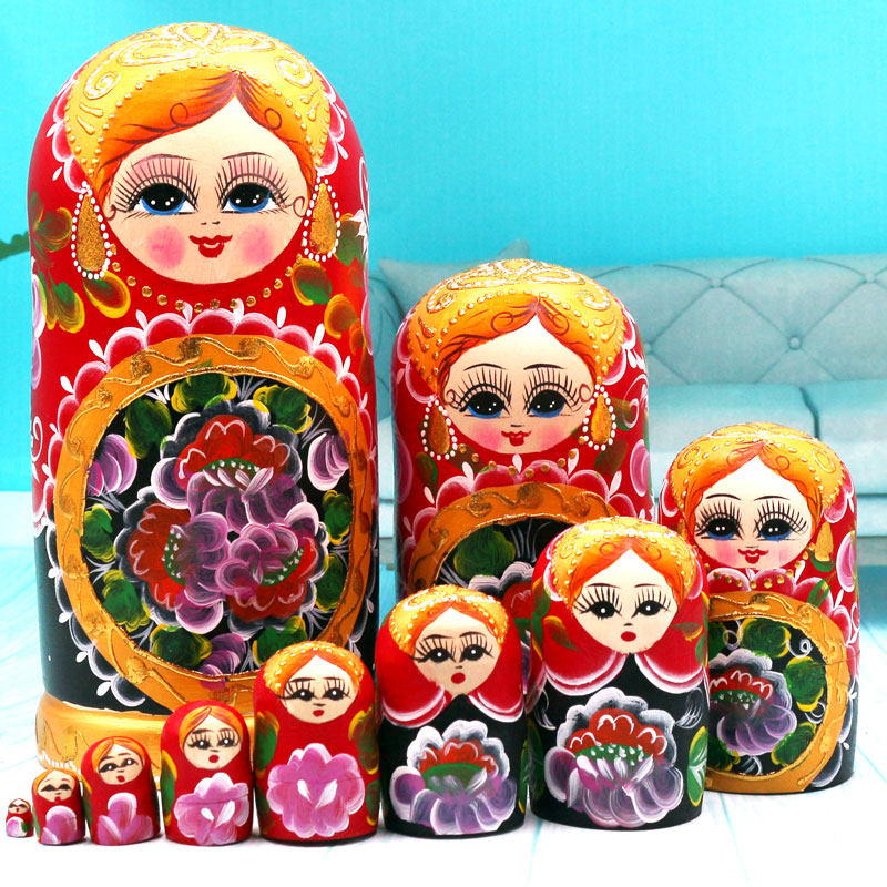 Matryoshka Russian matryoshka doll ten layers of gold flower painted children's puzzle toy birthday gift ornament wooden doll 22