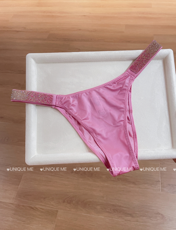 Weijia European and American Style Secret Rhinestone Logo Sexy Panties for Women, Low-Waist Rhinestone Satin T-Pants, Ice Silk Briefs