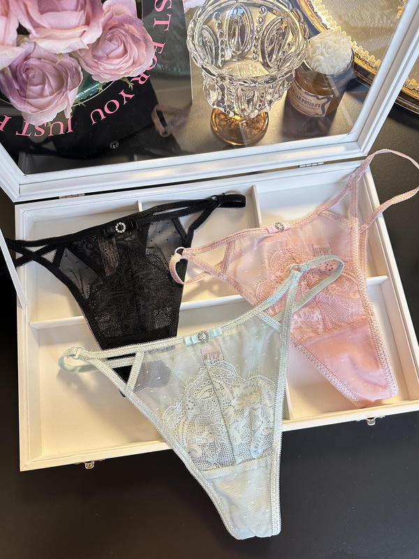 French-Style Rhinestone Lace Sexy Thong T-Back Hollow-Out Thin Strap Seamless Low-Rise Ultra-Thin Women's Underwear