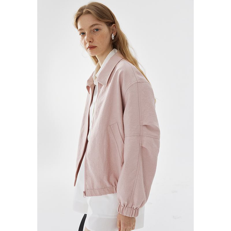 Blank Label Imported Two-Tone Linen Blend Harrington Jacket for Women, New Autumn Vintage Short Coat