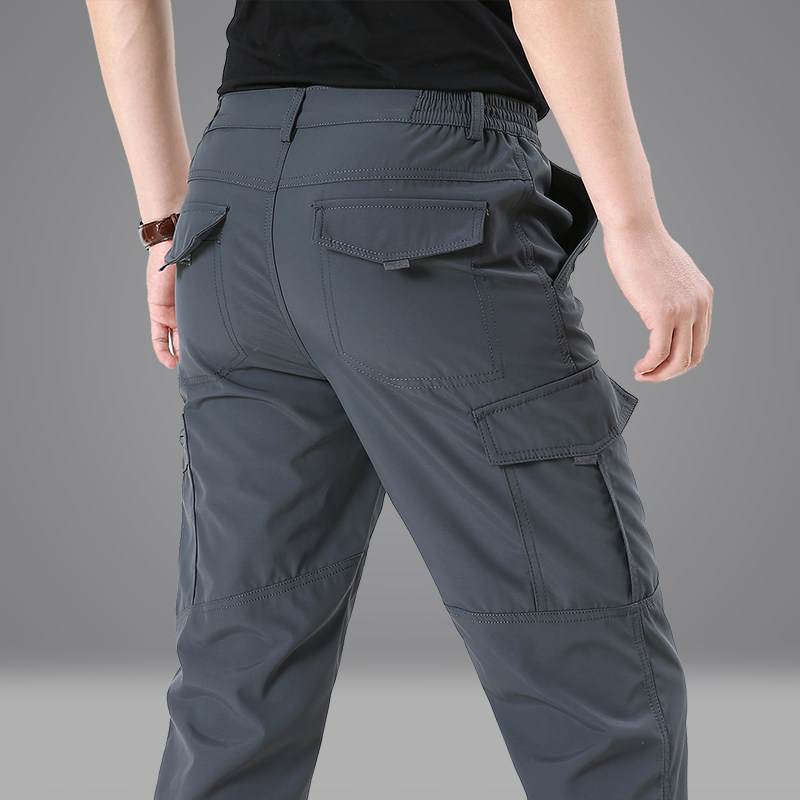 Men's soft shell pants mountaineering outdoor quick-drying storm pants men's multi-pocket loose plus fleece thick casual cargo pants men
