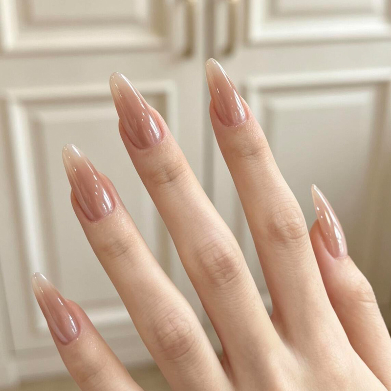 Handmade Nude Color Haili Press-On Nails, Medium Length, 2026 New Style, High-End Feel, Perfect for Summer Wedding Photos, Super Popular