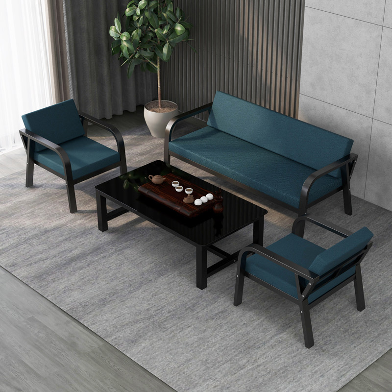 Office sofa coffee table combination modern minimalist leather single person three-person reception visitor metal iron frame office