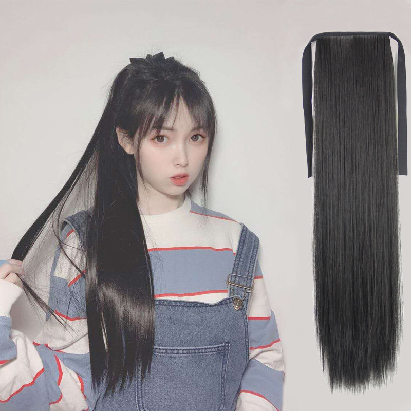 Wig Horsetail Woman Long Strap Style Straight Hair Invisible Nature Bale-Realistic Medium Long Version Braid Wig Lady