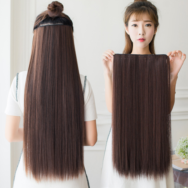 Straight hair piece wig female hair extension piece one piece hair piece five card wig piece simulation hair invisible long straight hair