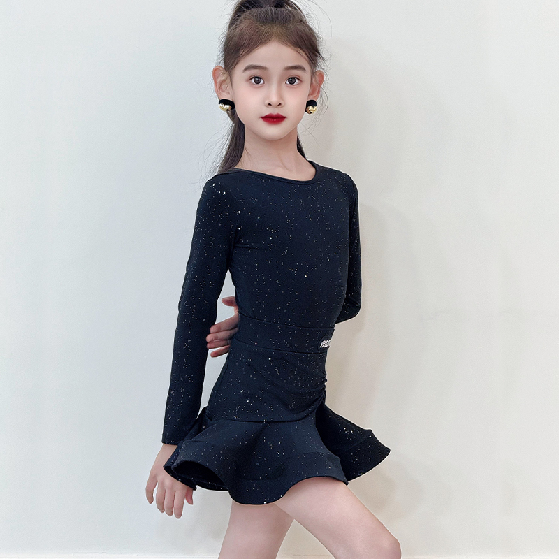 2025 New Latin Dance Dress for Girls, Autumn and Winter Long-Sleeved Children's Practice Dance Skirt, Internet Celebrity High-End Performance Costume 2025 New Latin Dance Dress for Girls, Autumn and Winter Long-Sleeved Children's Practice Dance Skirt, Internet Celebrity High-End Performance Costume