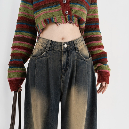 Ретро джинсы, осенние штаны, в американском стиле, высокая талия, свободный прямой крой